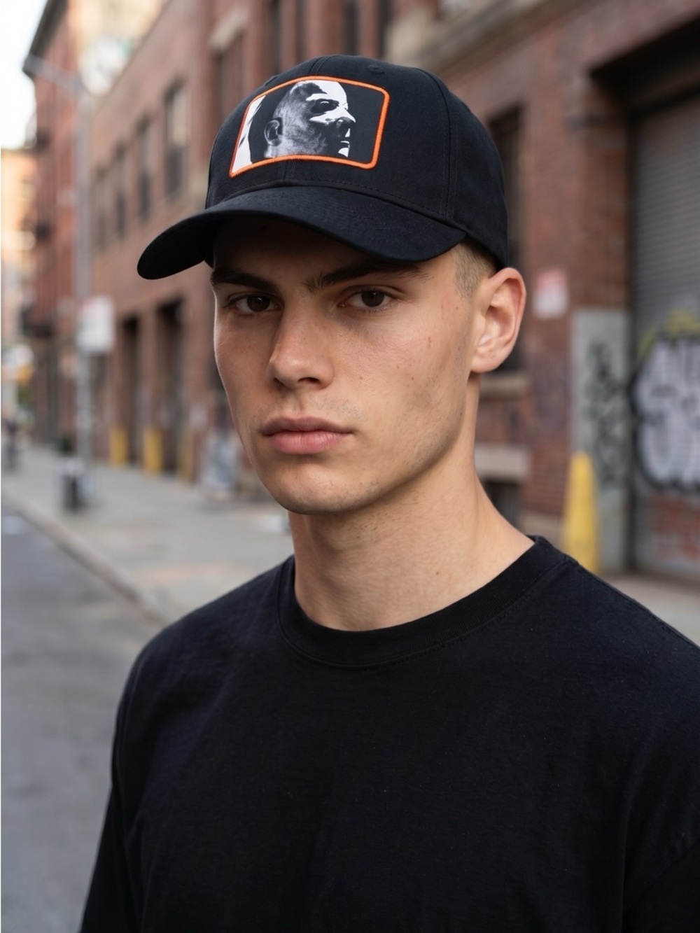 Halloween Black Baseball Cap with Michael Myers Patch and Orange Border